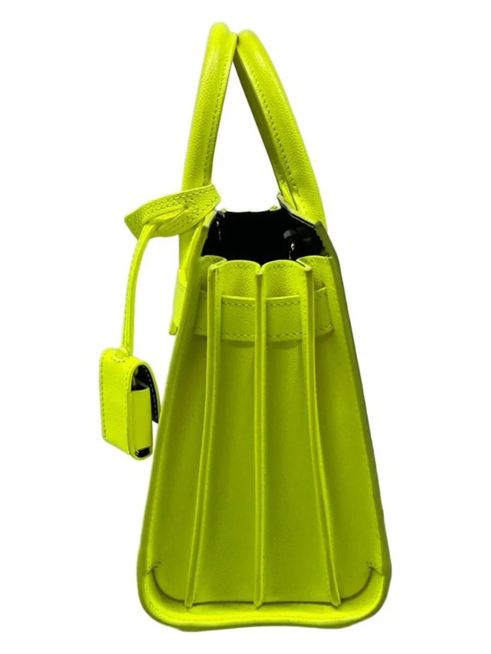 SAINT LAURENT PARIS Sucked Jules Nano 392035 Neon Yellow Leather Handbag